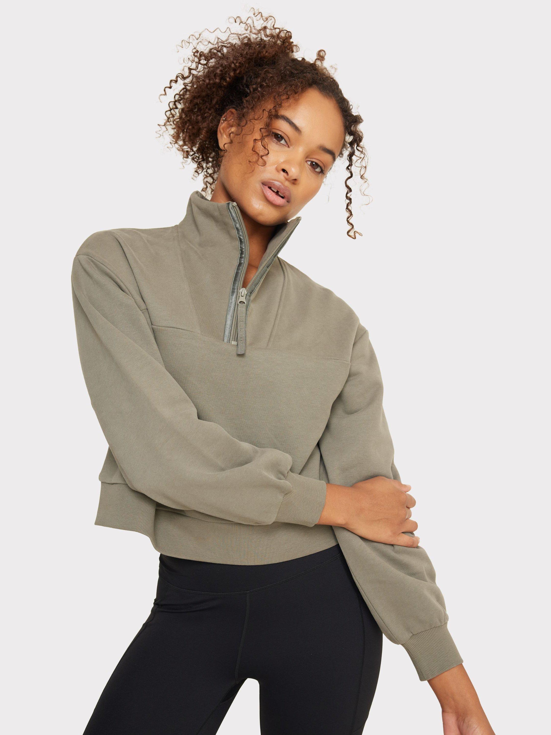 Product image 1 of 6, which shows Chelsea Peers Organic Cotton Cropped Sweatshirt, Khaki, 6