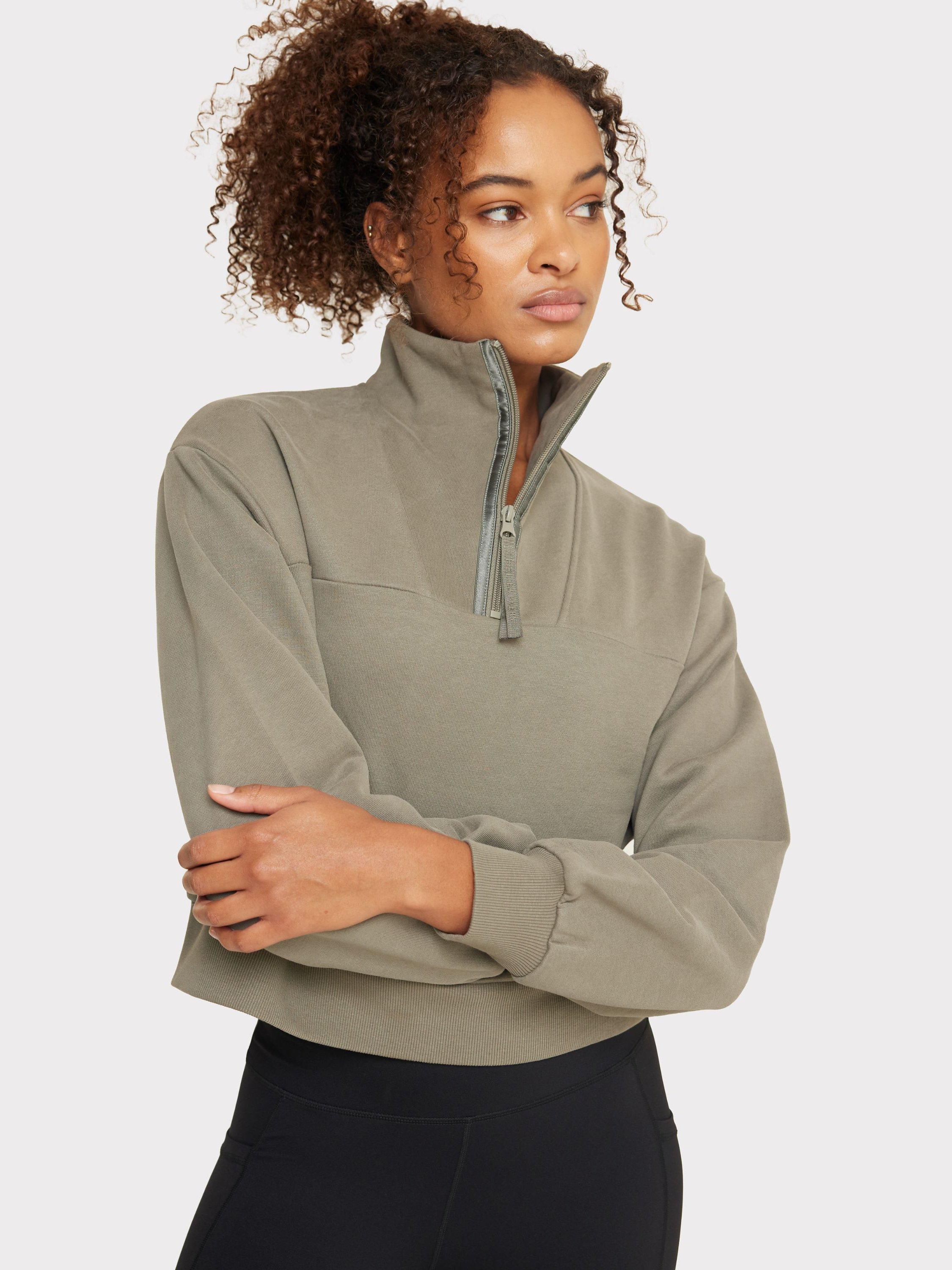 Product image 2 of 6, which shows Chelsea Peers Organic Cotton Cropped Sweatshirt, Khaki, 6