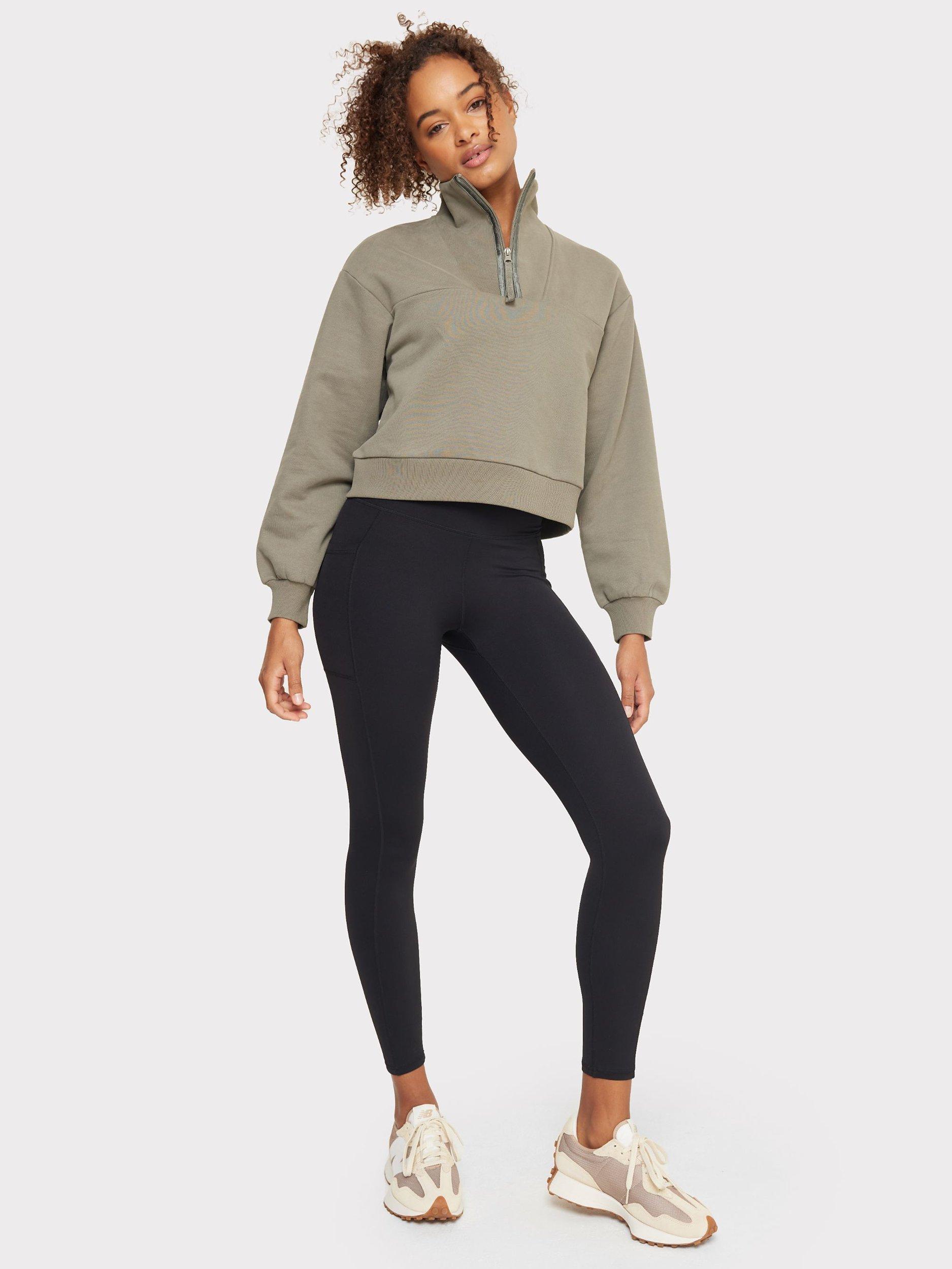 Product image 3 of 6, which shows Chelsea Peers Organic Cotton Cropped Sweatshirt, Khaki, 6