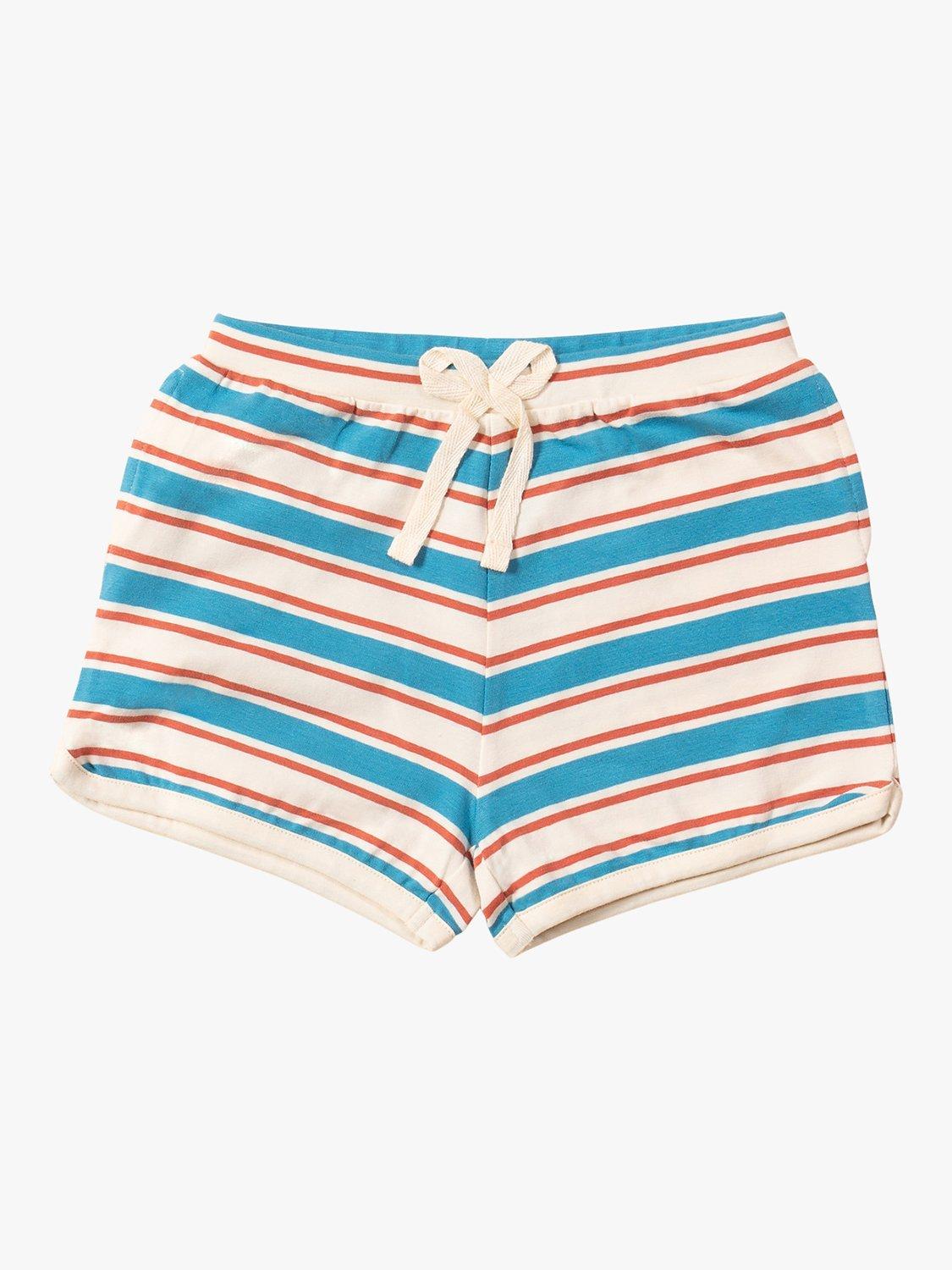 Product image 1 of 3, which shows Little Green Radicals Baby Organic Cotton Blend Stripe Run Around Shorts, Blue/Walnut, 2-3 years