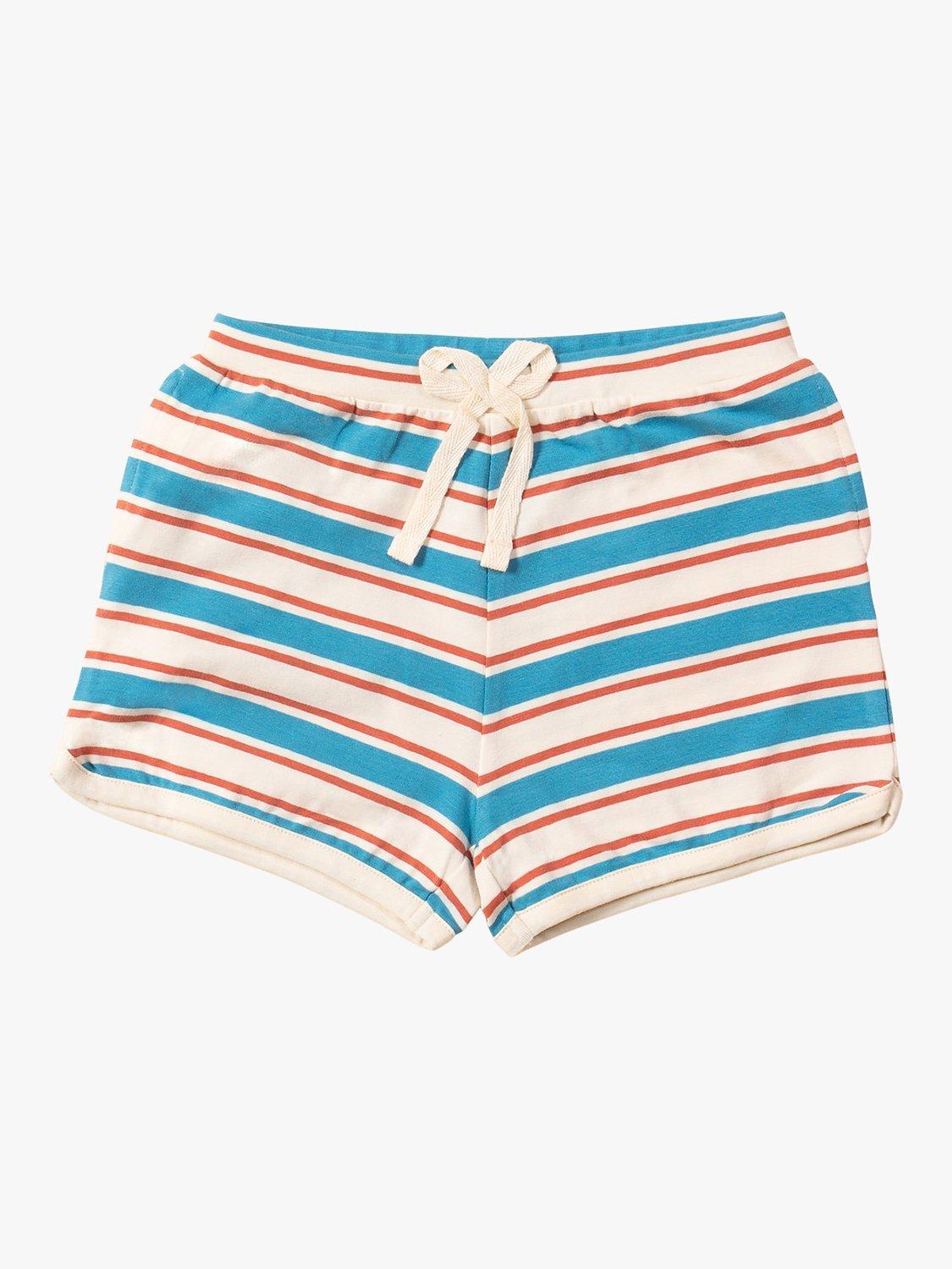 Little Green Radicals Baby Organic Cotton Blend Stripe Run Around Shorts, Blue/Walnut, 2-3 years