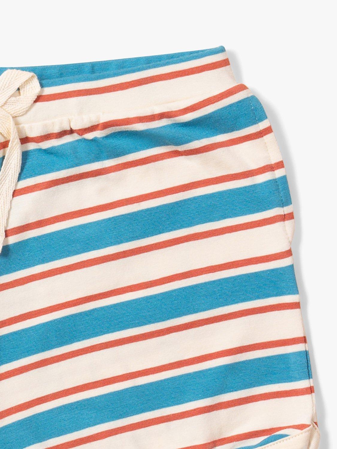 Little Green Radicals Baby Organic Cotton Blend Stripe Run Around Shorts, Blue/Walnut, 2-3 years