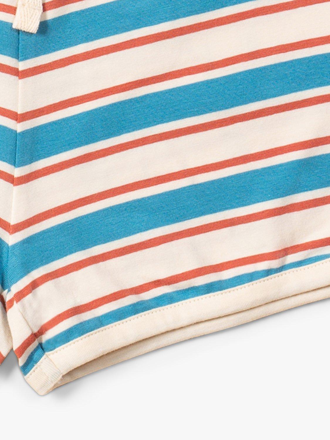 Little Green Radicals Baby Organic Cotton Blend Stripe Run Around Shorts, Blue/Walnut, 2-3 years