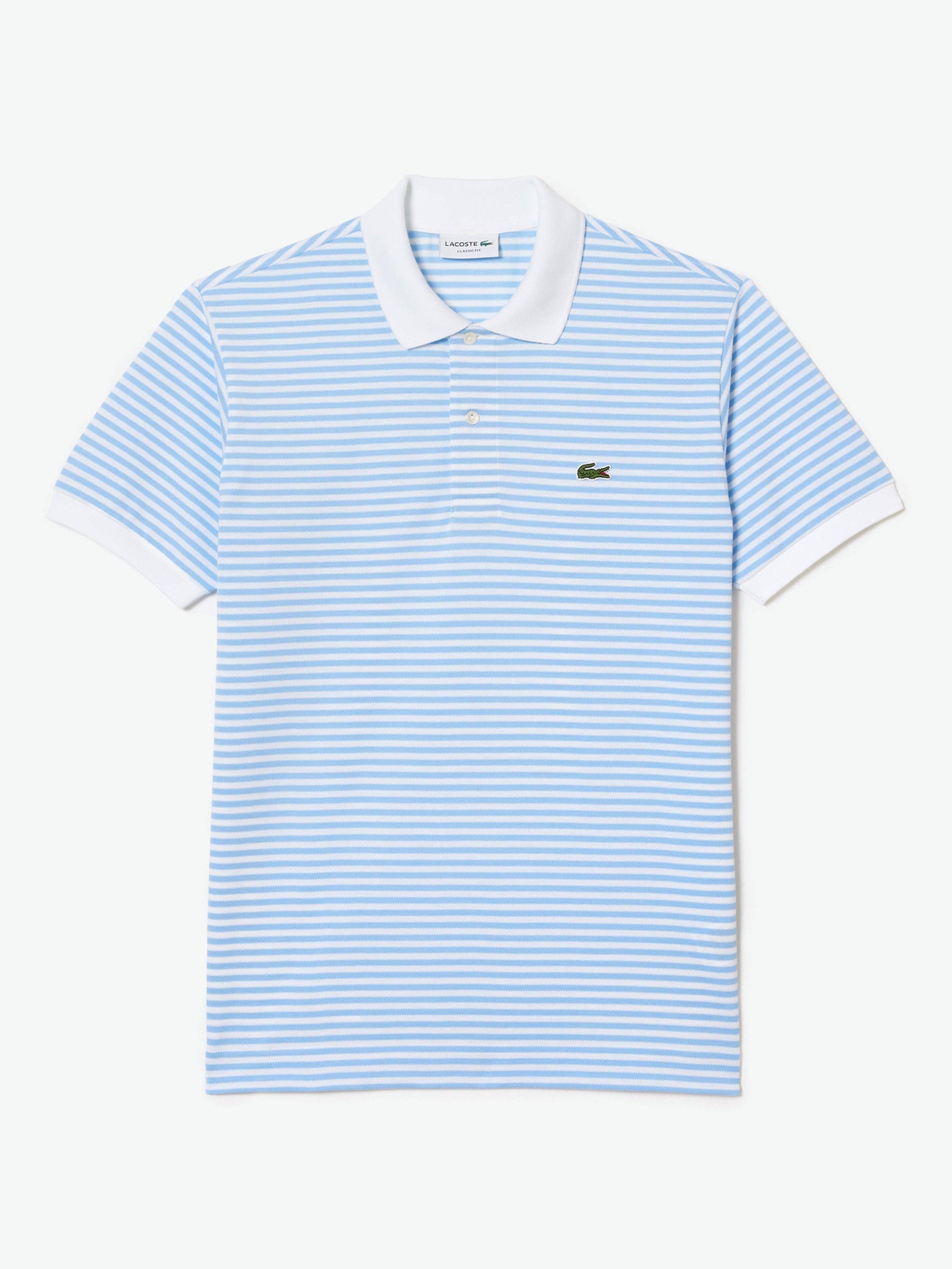Lacoste Core Essential Striped Cotton Polo Shirt, Blue/White