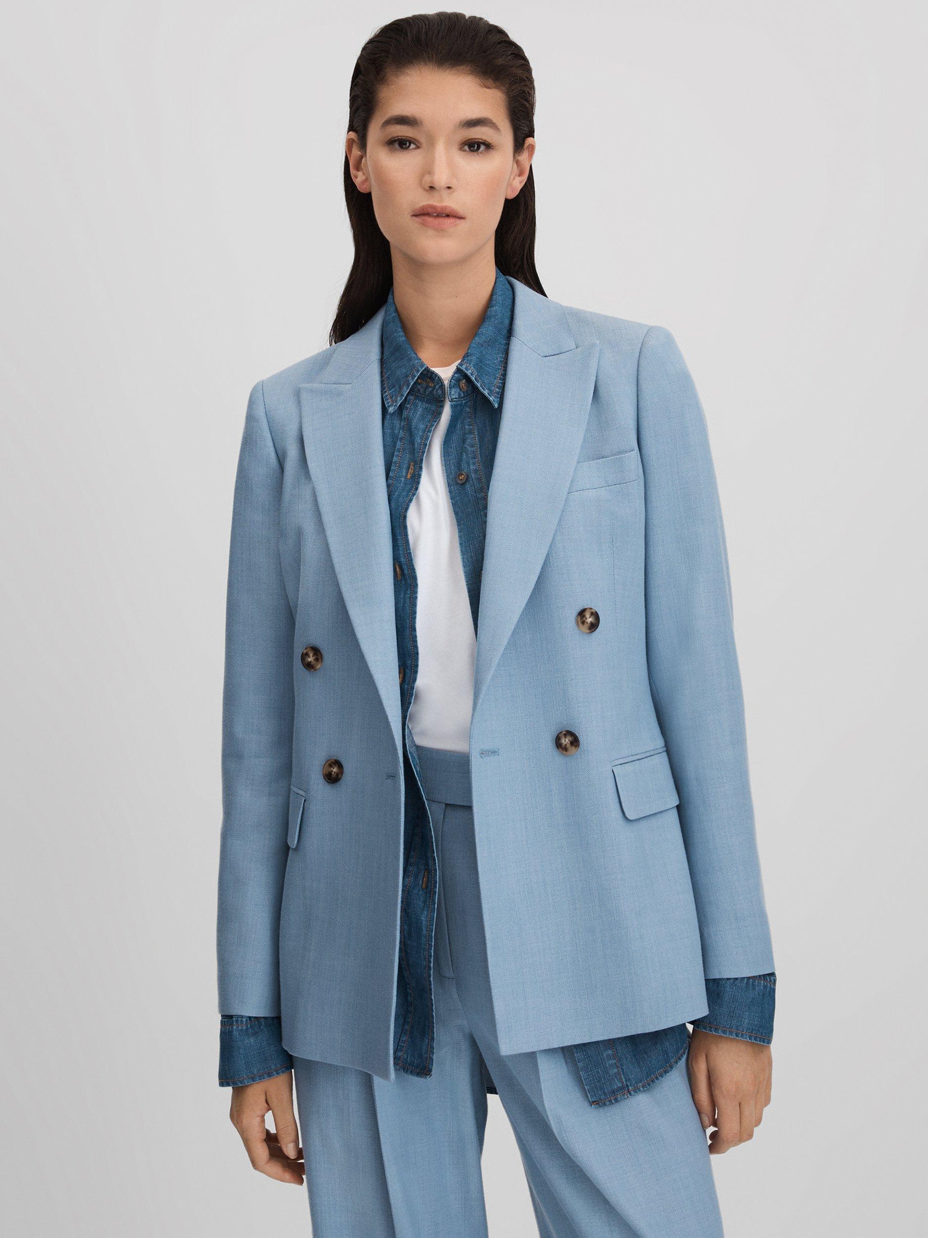 Baby blue double breasted blazer best sale