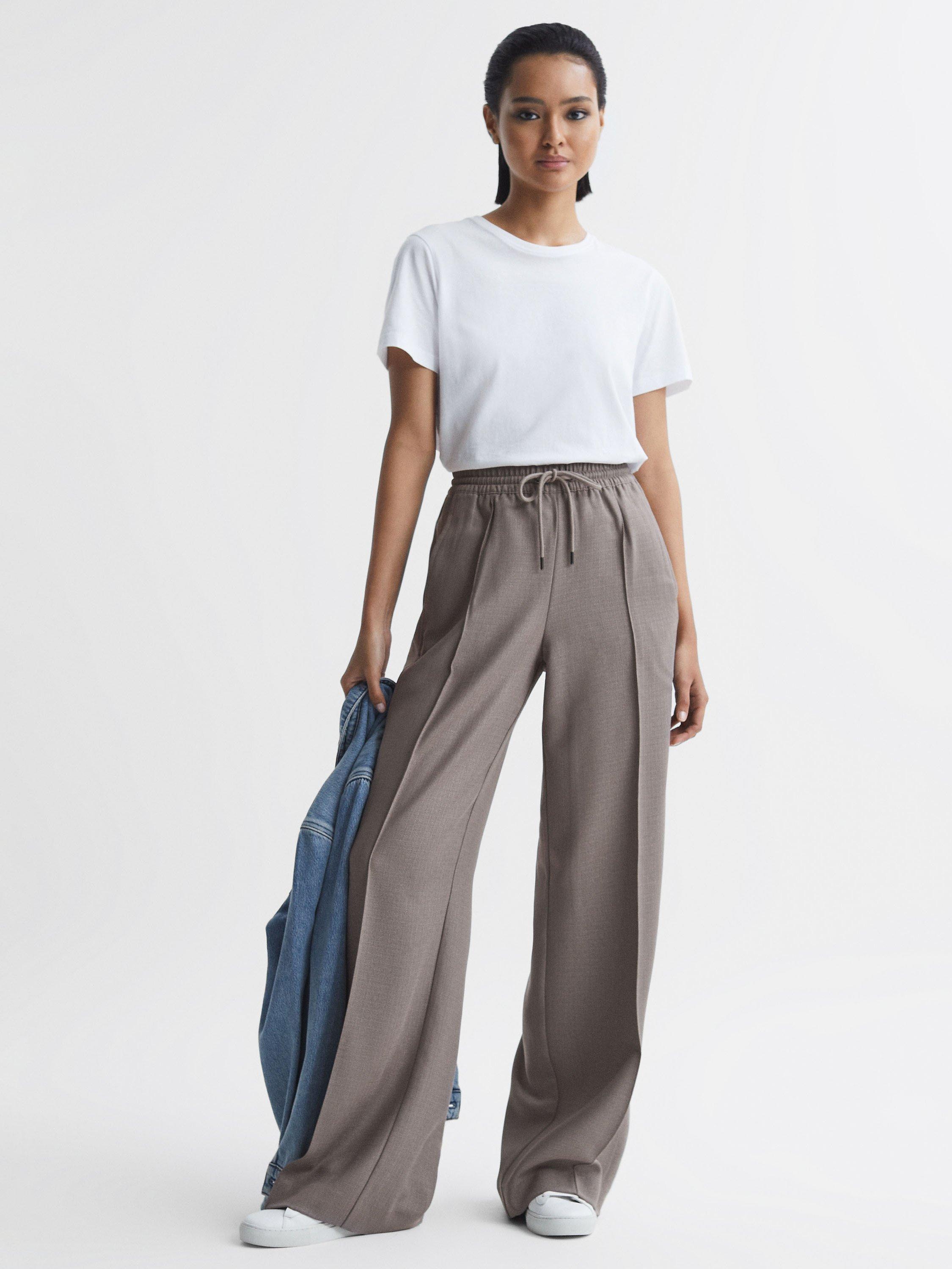 Reiss Petite Sunnie Wide Leg Trousers, Mink