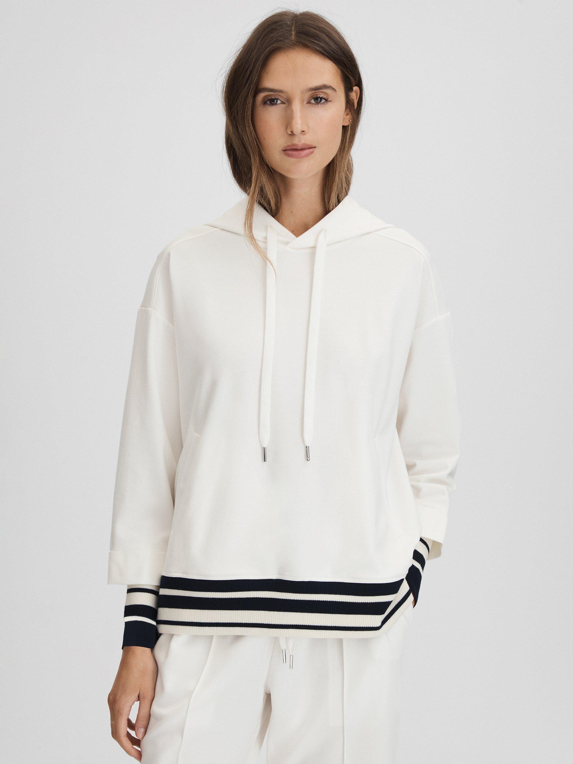 Reiss Lexi Stripe Hem Hoodie, Navy/Ivory