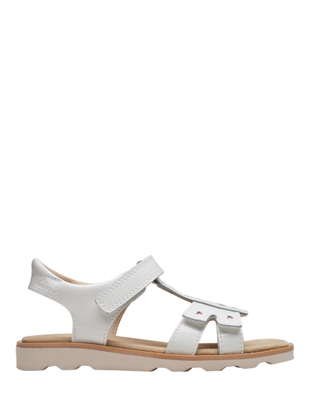Clarks Kids' Crown Beat Leather T-Bar Sandals, White Patent, White Patent