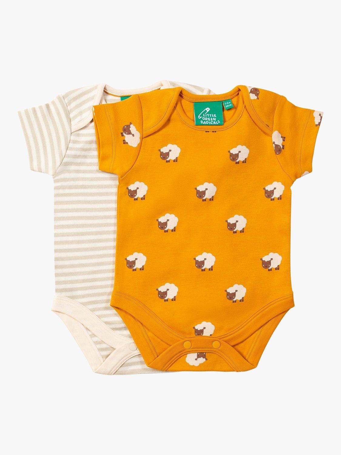 Little Green Radicals Baby Organic Cotton Counting Sheep Bodysuits, Pack of 2, Yellow/Multi