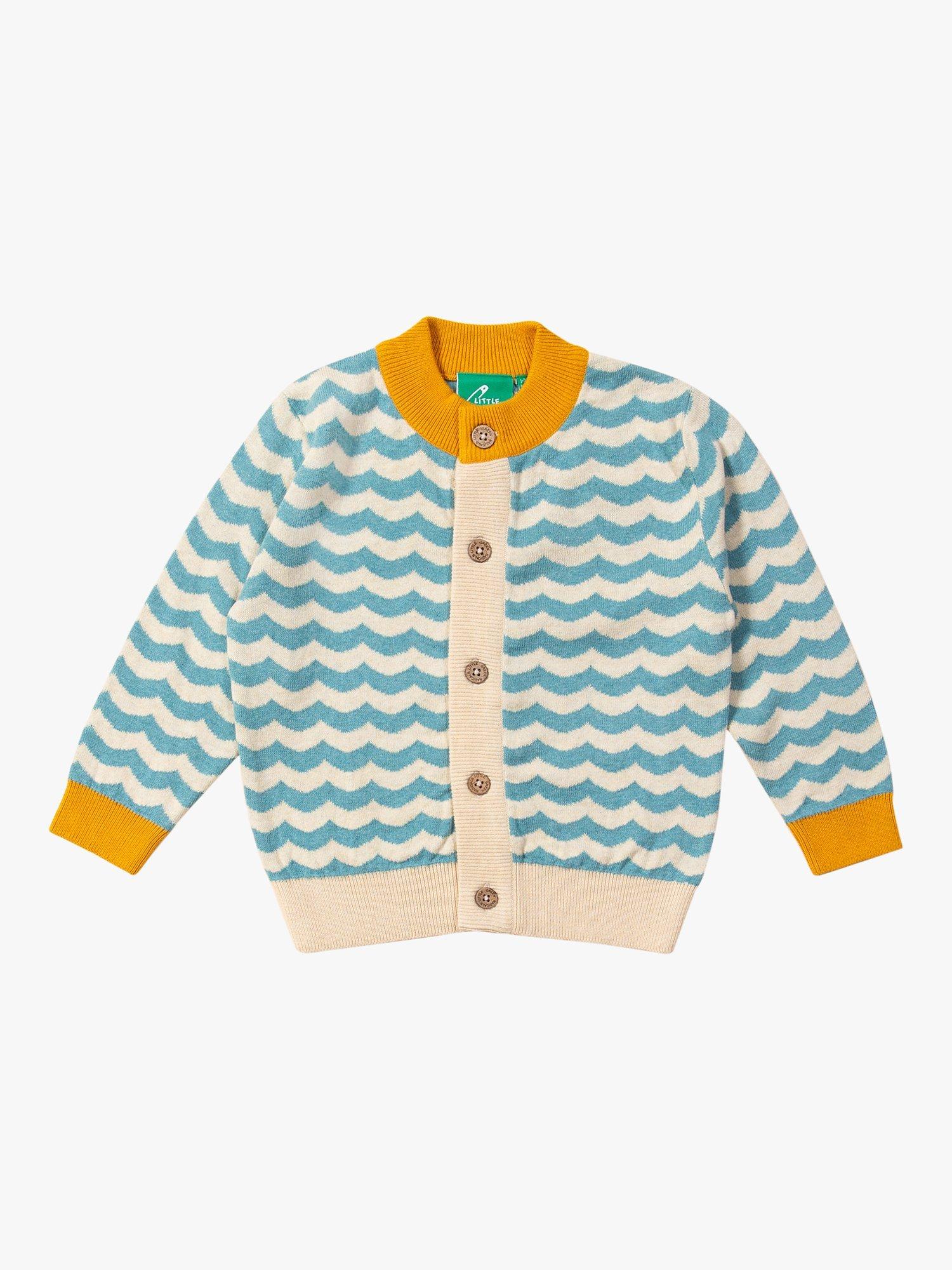 Little Green Radicals Baby Organic Cotton From One To Another Sail Away Stripe Knit Cardigan, Blue/Yellow