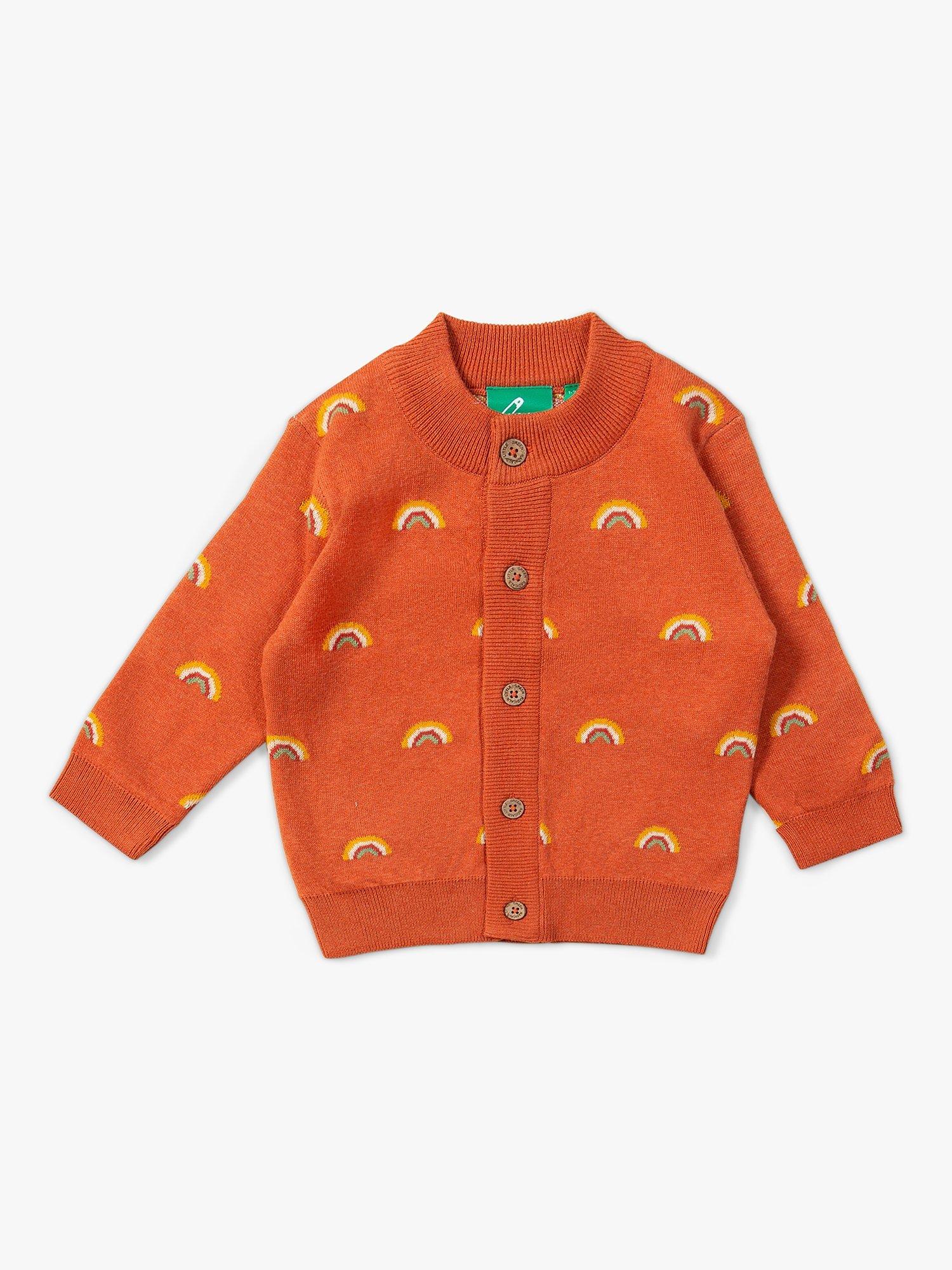 Little Green Radicals Baby Organic Cotton From One To Another Rainbow Knit Cardigan, Walnut