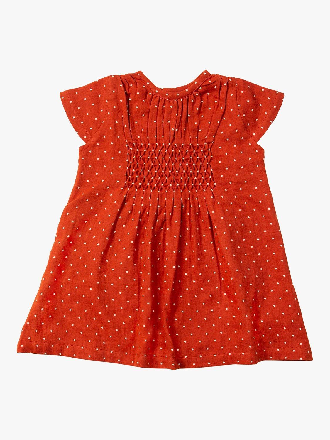 Little Green Radicals Kids' Organic Cotton Polkadot Smocked Dress, Walnut