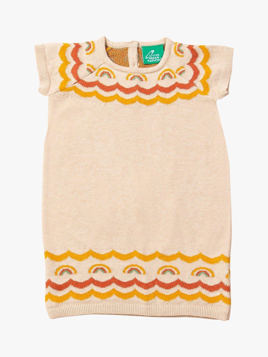 Little Green Radicals Kids' Fairisle Rainbow Short Sleeve Knit Tunic Dress, Oatmeal