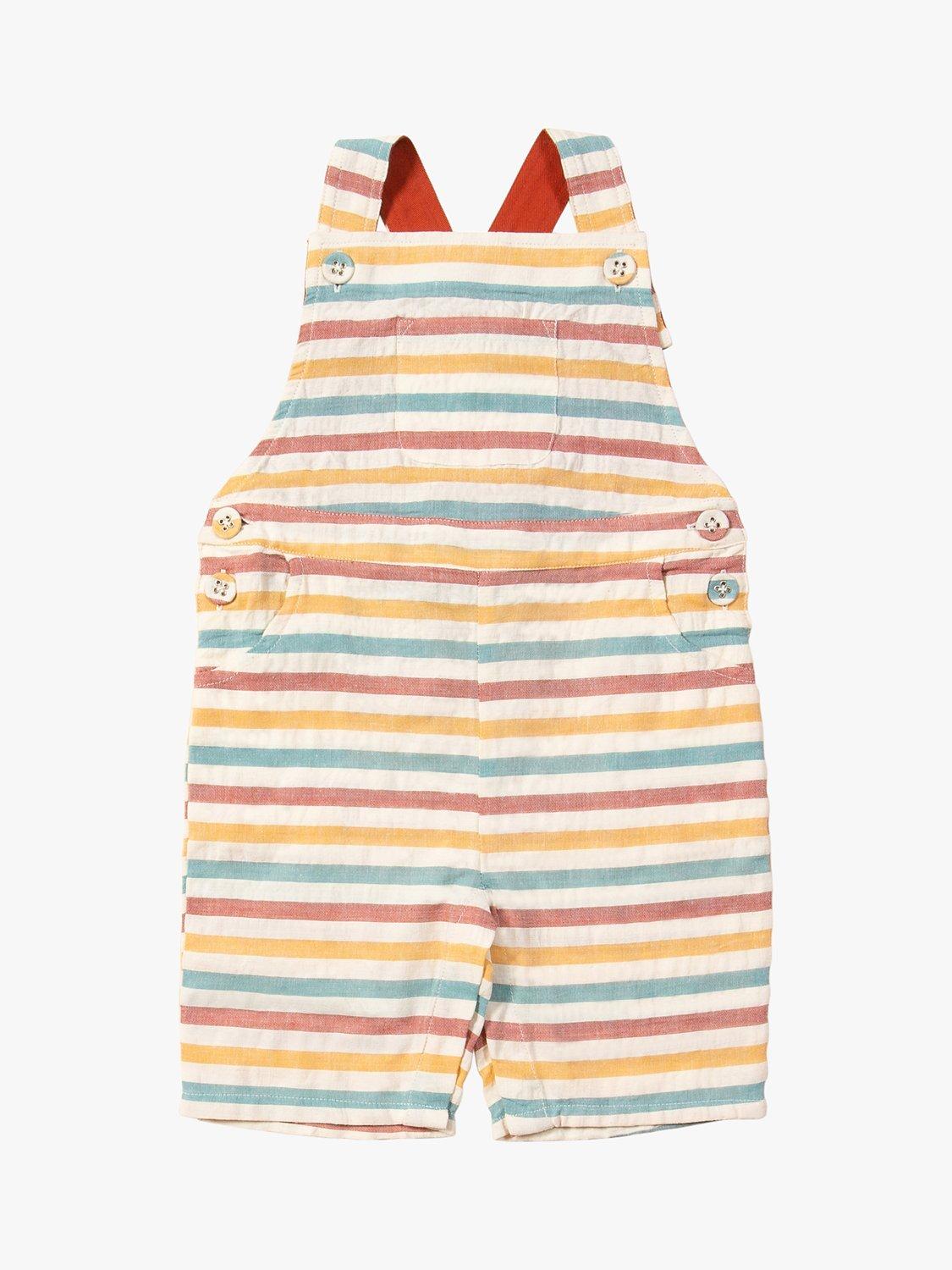 Little Green Radicals Baby Organic Cotton Seersucker Stripe Dungaree Shorts, Walnut