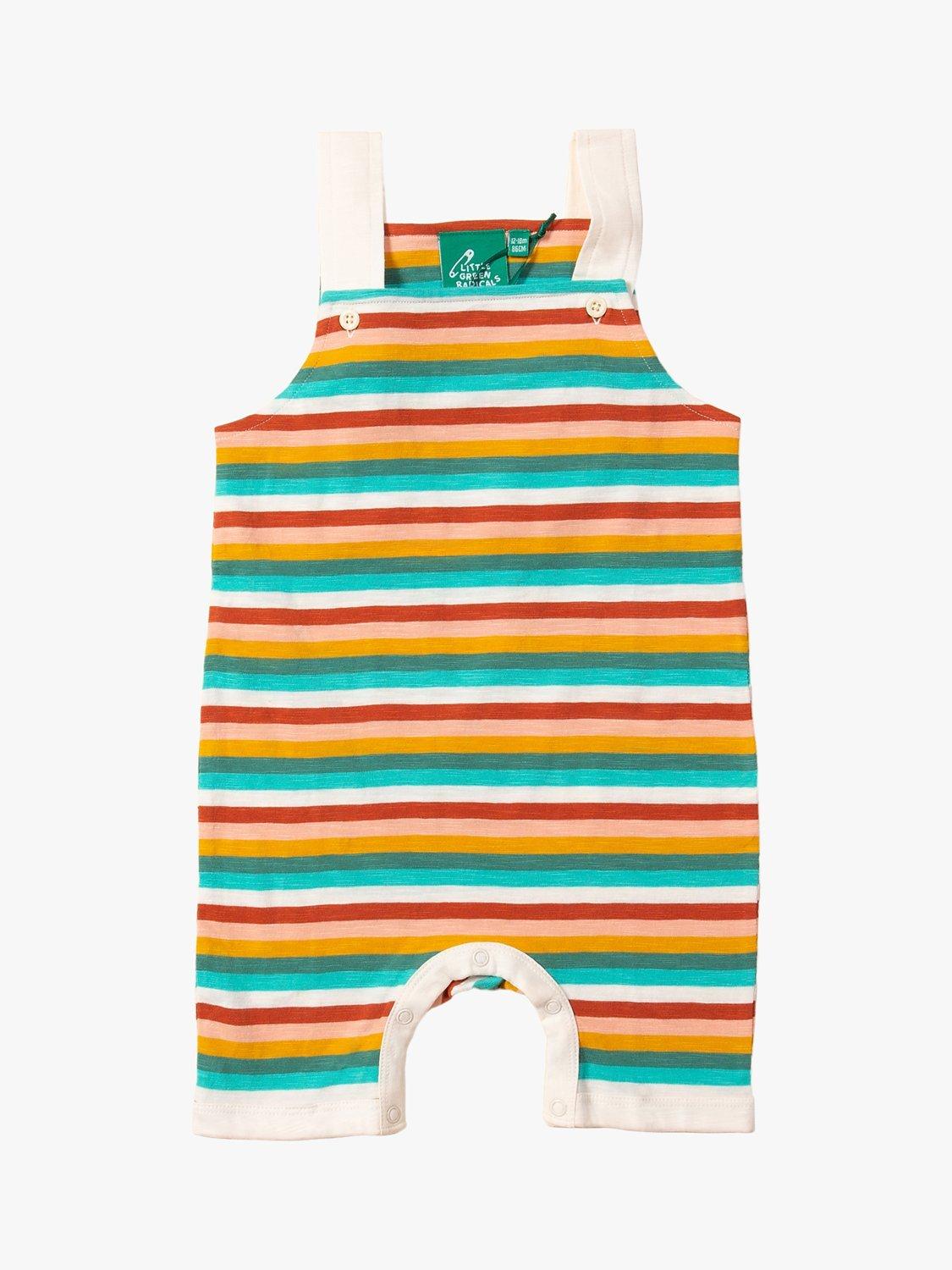 Little Green Radicals Baby Organic Cotton Storytime Rainbow Stripe Dungaree Shorts, Multi