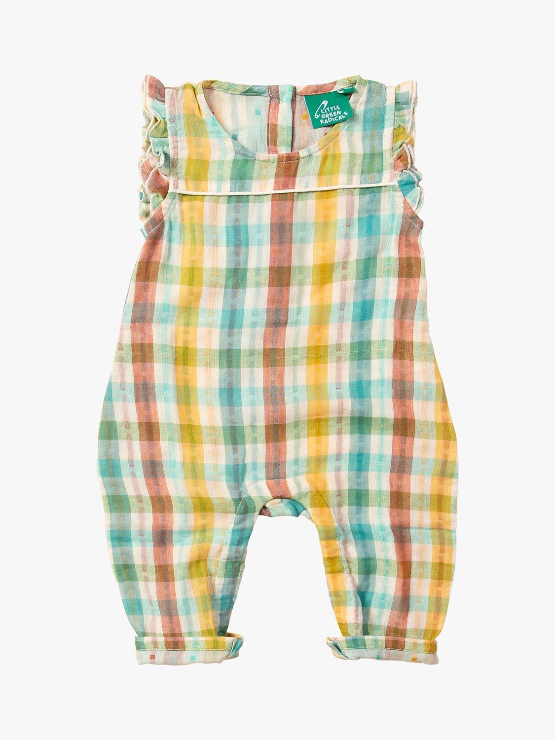Little Green Radicals Baby Organic Cotton Check Rainbow Frill Summer Romper, Multi