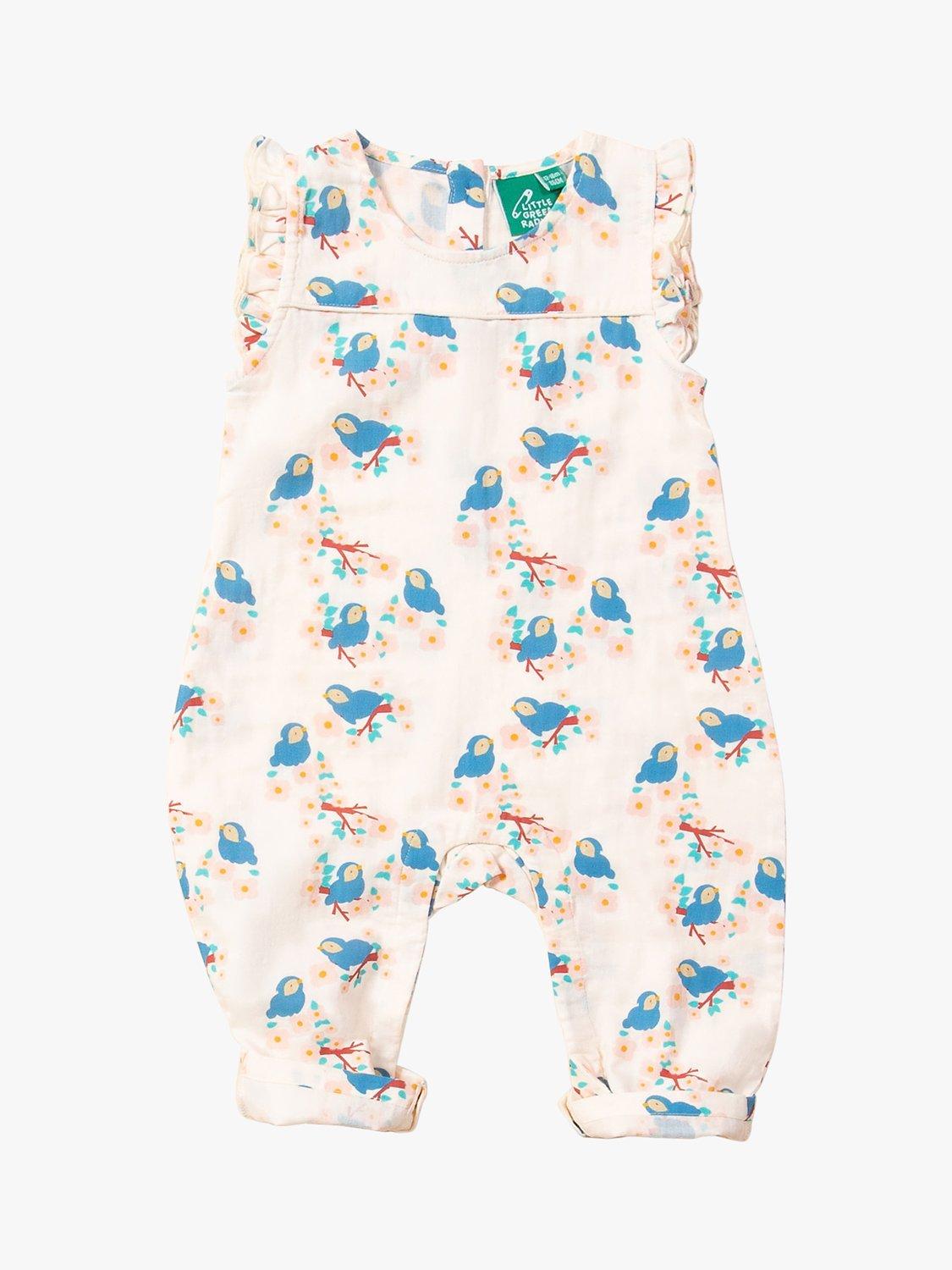 Little Green Radicals Baby Bluebirds Frill Organic Cotton Romper, Multi