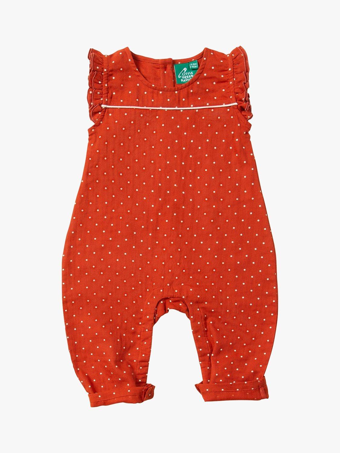 Little Green Radicals Baby Organic Cotton Polkadot Frill Summer Romper, Walnut