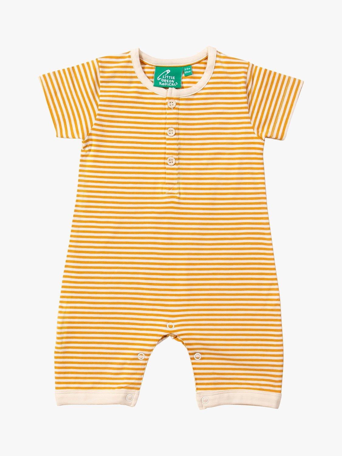 Little Green Radicals Baby Organic Cotton Blend Striped Summer Romper, Gold