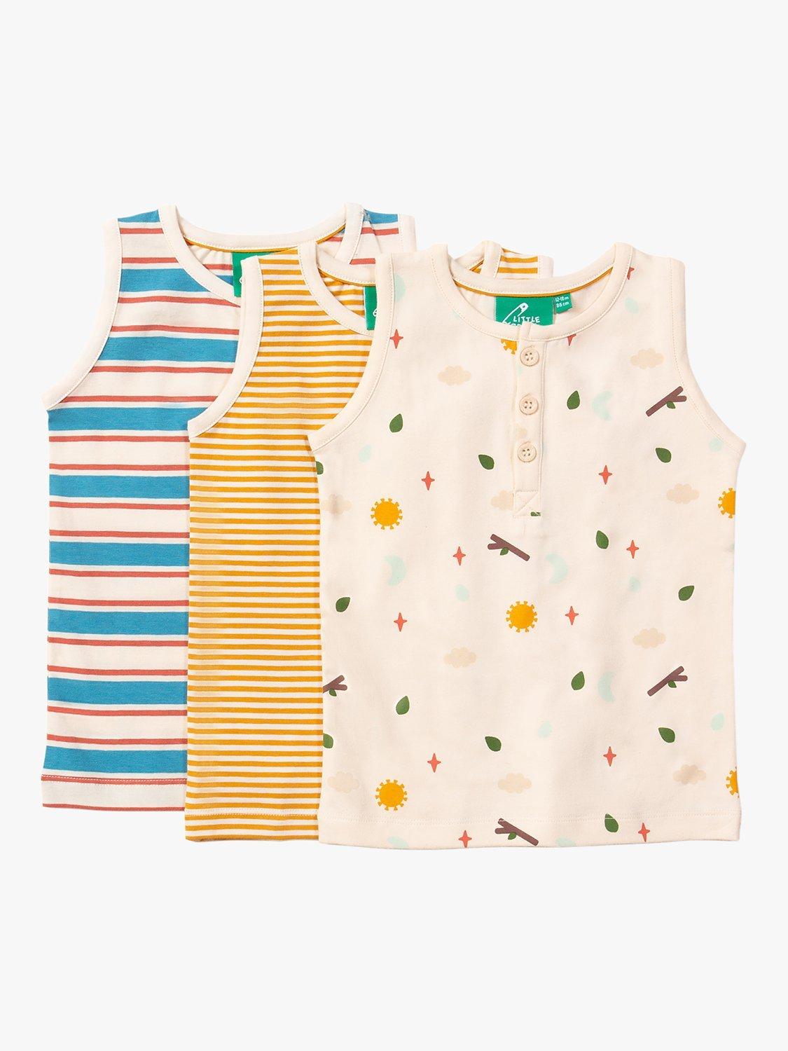 Little Green Radicals Kids' Organic Cotton  Adventure Vest Top Set, Pack Of 3, Adventure Repeat/Multi
