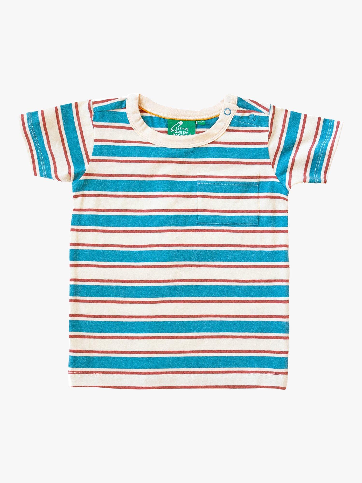 Little Green Radicals Baby Organic Cotton Blend Stripe Short Sleeve T-Shirt, Blue/Walnut