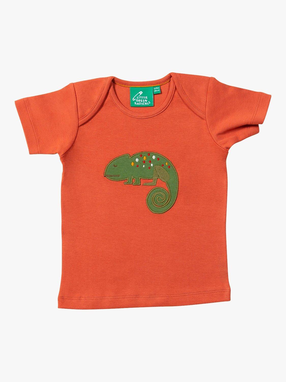 Product image 1 of 5, which shows Little Green Radicals Baby Organic Cotton Little Lizard Applique Short Sleeve T-Shirt, Red, 2-3 years