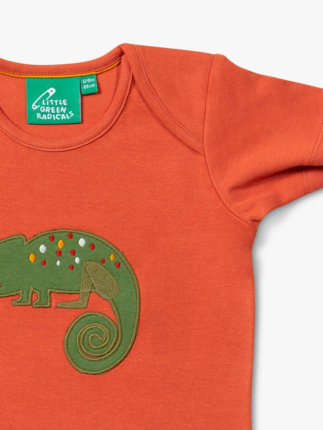 Product image 2 of 5, which shows Little Green Radicals Baby Organic Cotton Little Lizard Applique Short Sleeve T-Shirt, Red, 2-3 years