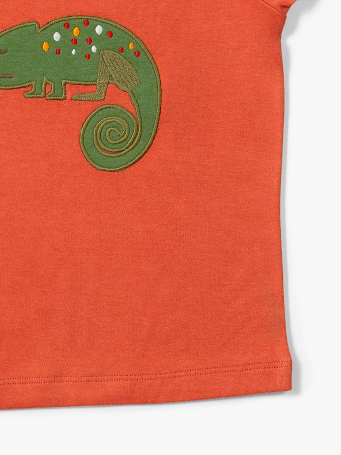 Product image 3 of 5, which shows Little Green Radicals Baby Organic Cotton Little Lizard Applique Short Sleeve T-Shirt, Red, 2-3 years