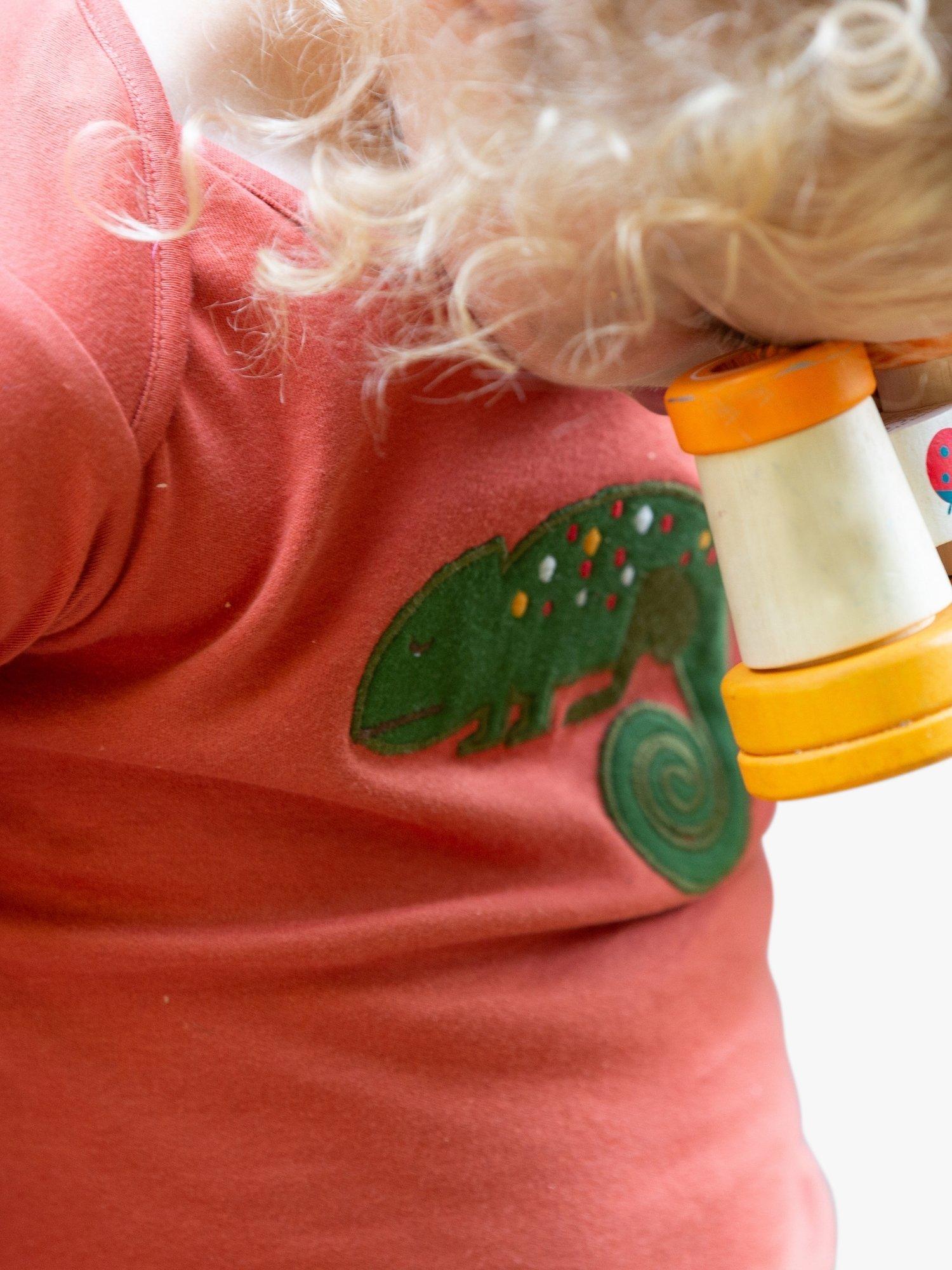 Product image 4 of 5, which shows Little Green Radicals Baby Organic Cotton Little Lizard Applique Short Sleeve T-Shirt, Red, 2-3 years