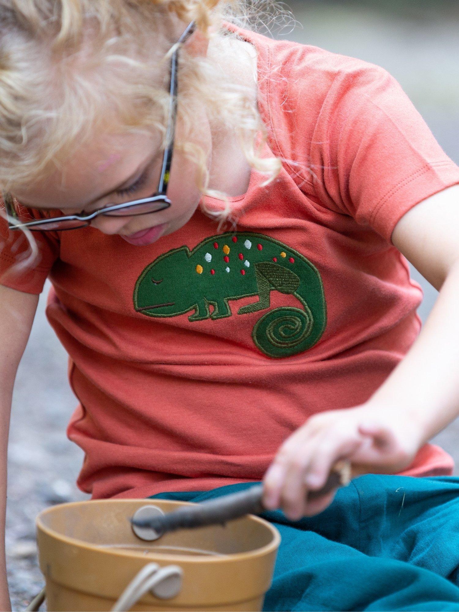 Product image 5 of 5, which shows Little Green Radicals Baby Organic Cotton Little Lizard Applique Short Sleeve T-Shirt, Red, 2-3 years