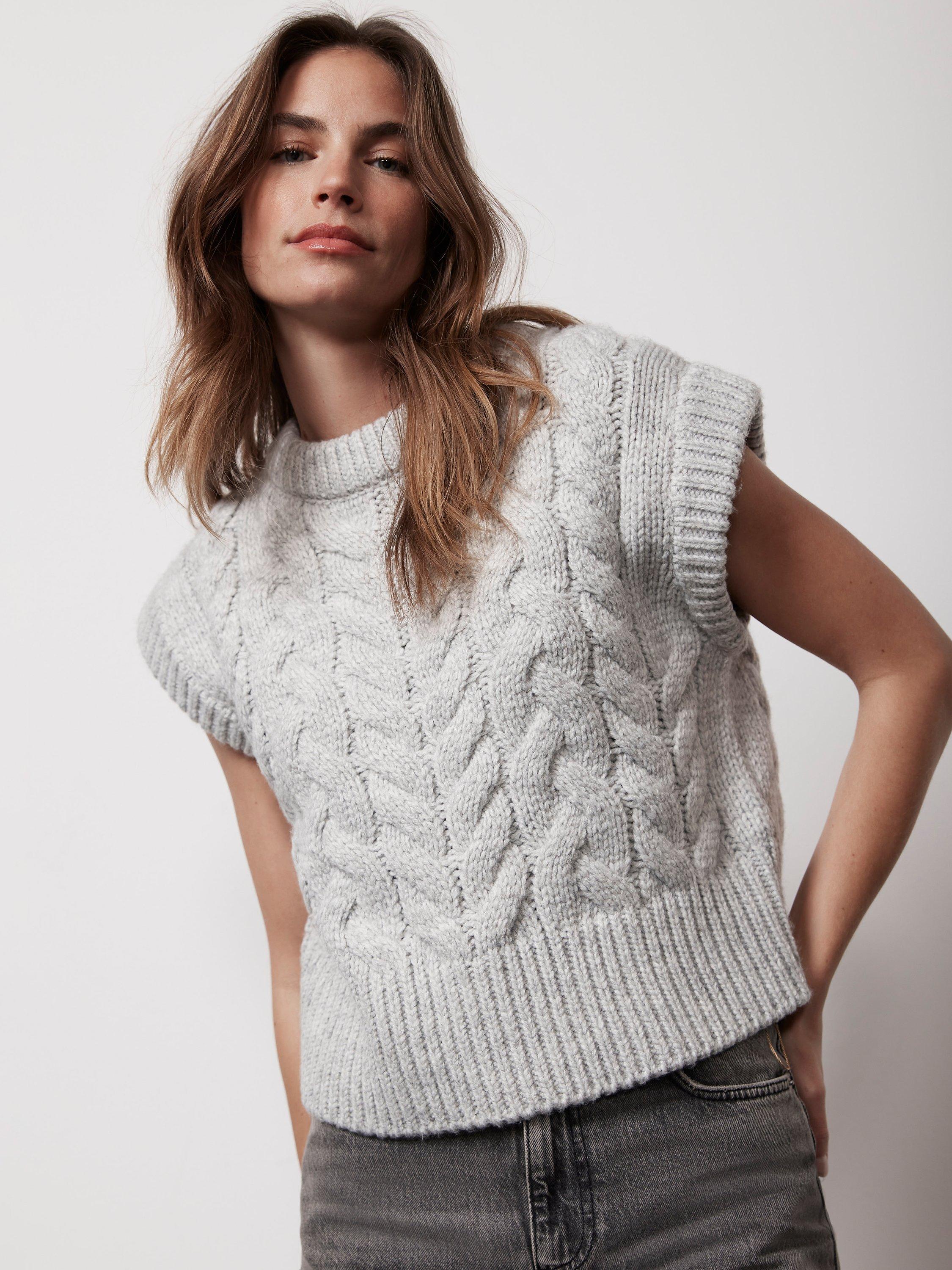 Mint Velvet Cable Knit Vest Top, Grey Light