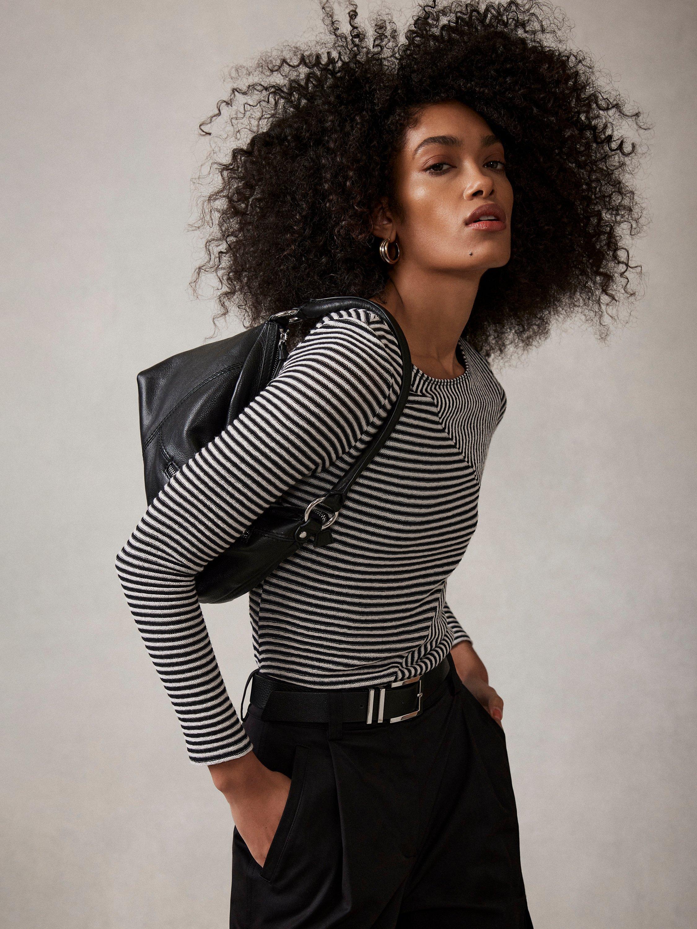 Mint Velvet Black Striped Long Sleeve Top, Black/White