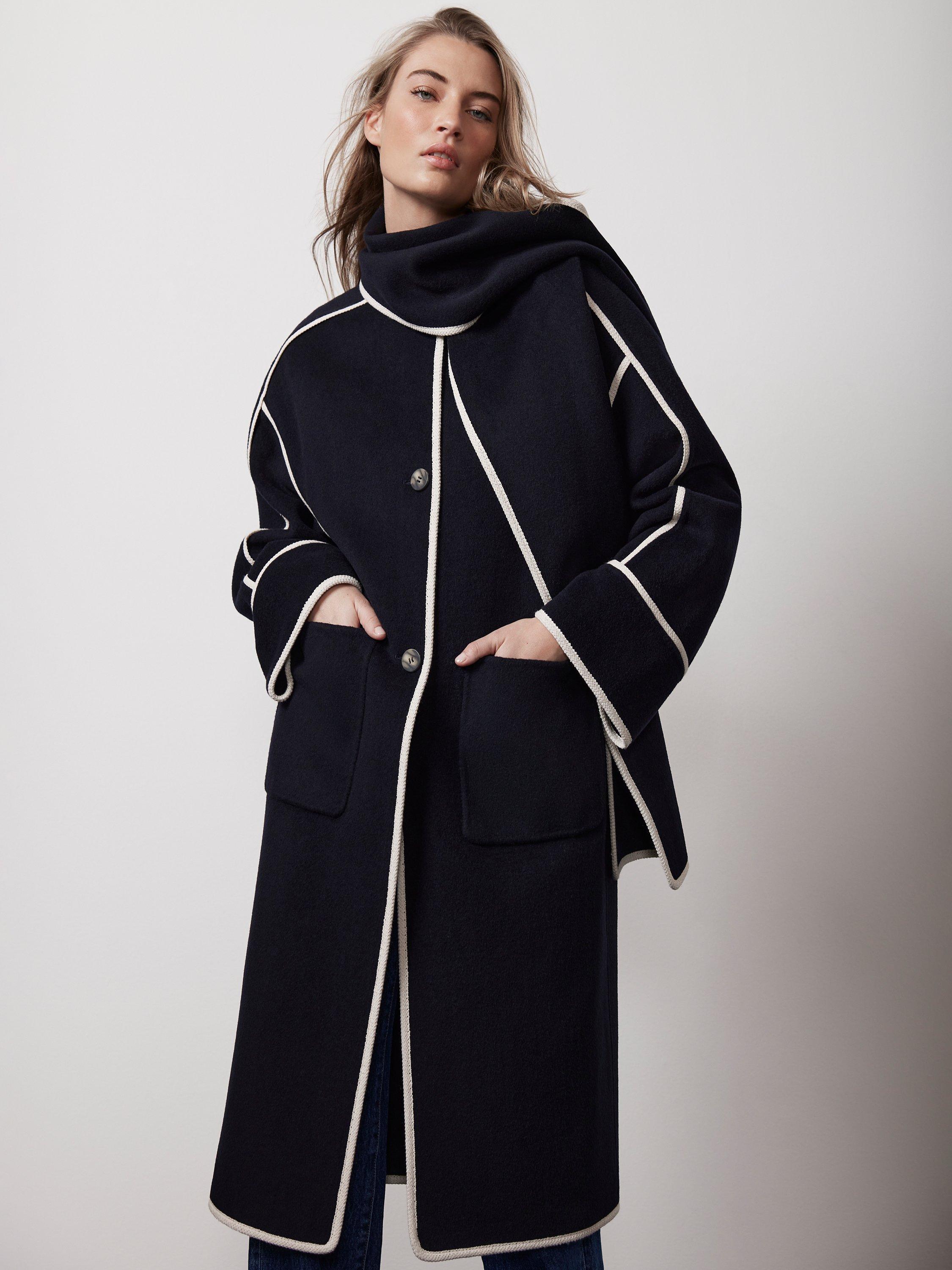 Mint Velvet Wool Blend Longline Scarf Coat, Blue Navy