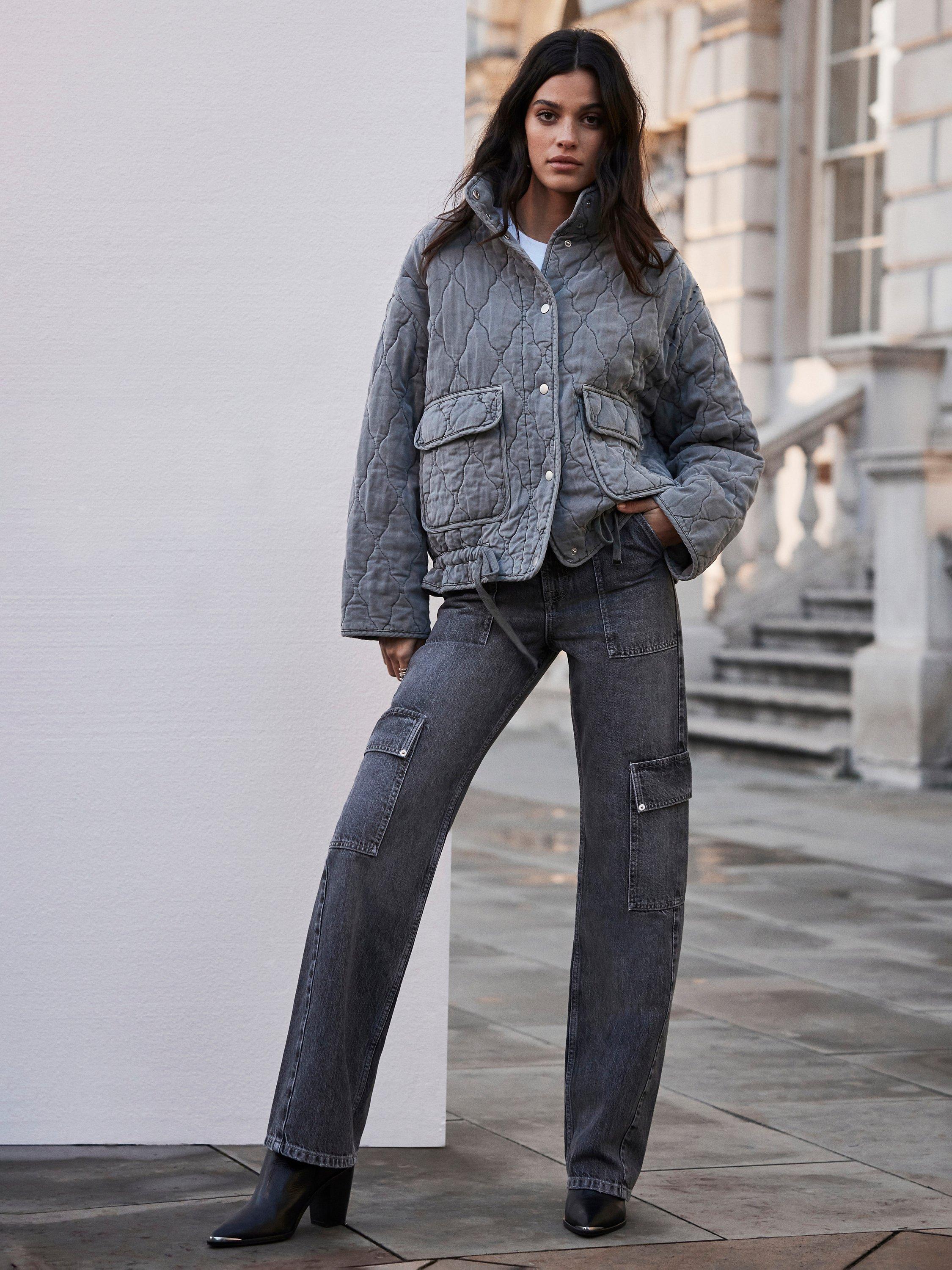 Mint Velvet Wide Leg Cargo Jeans, Grey