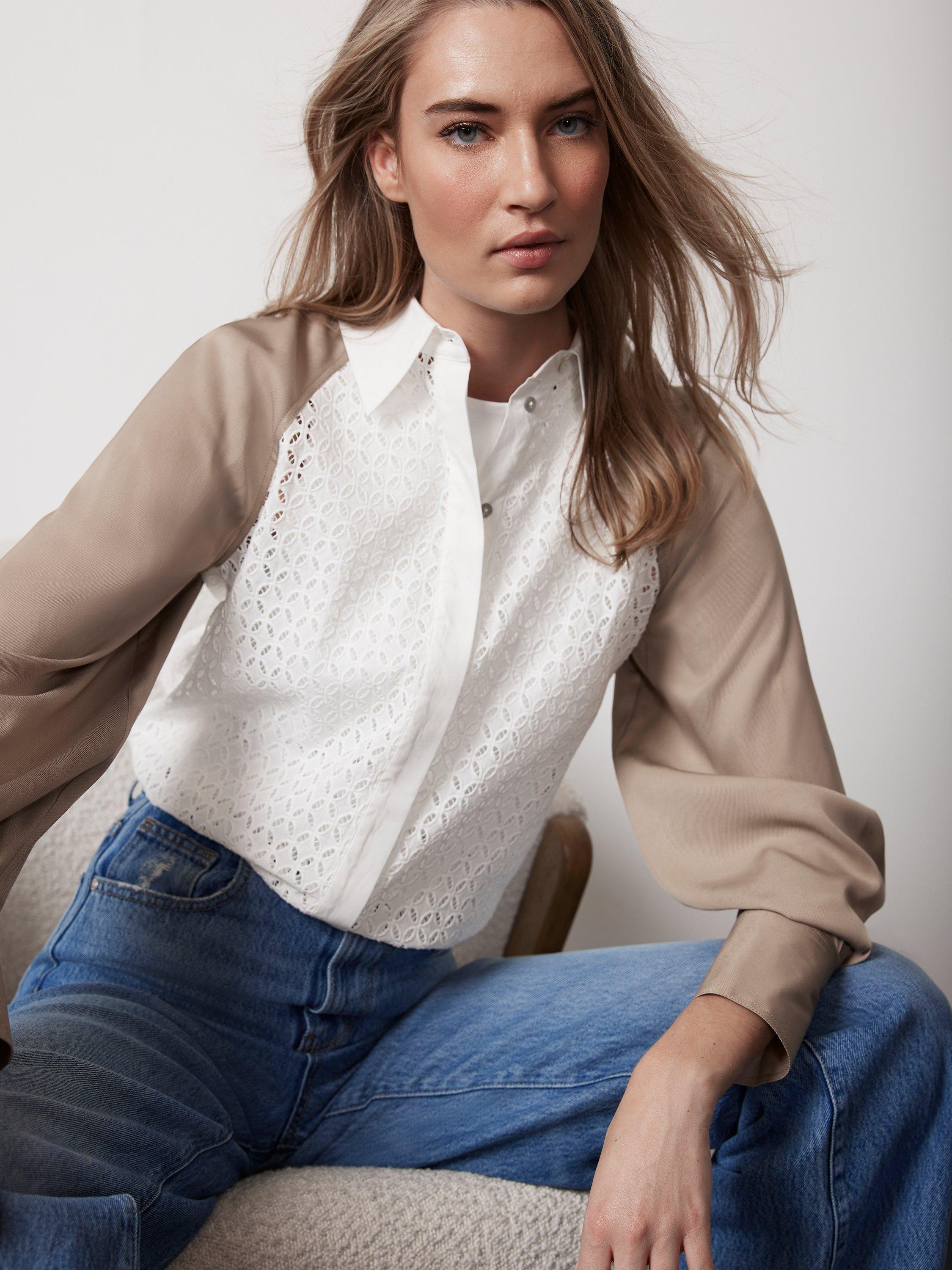 Mint Velvet Broderie Crop Shirt, White/Ivory