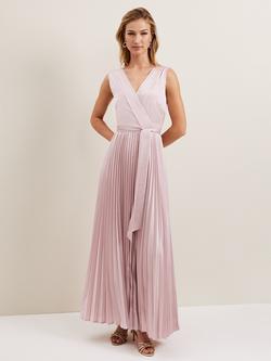 Phase Eight Bonnie Pleated Faux Wrap Maxi Satin Dress, Pink, Pink