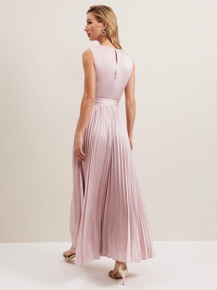Phase Eight Bonnie Pleated Faux Wrap Maxi Satin Dress, Pink - view 2, Pink