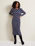 Phase Eight Kelly Geometric Print Midi Dress, Blue