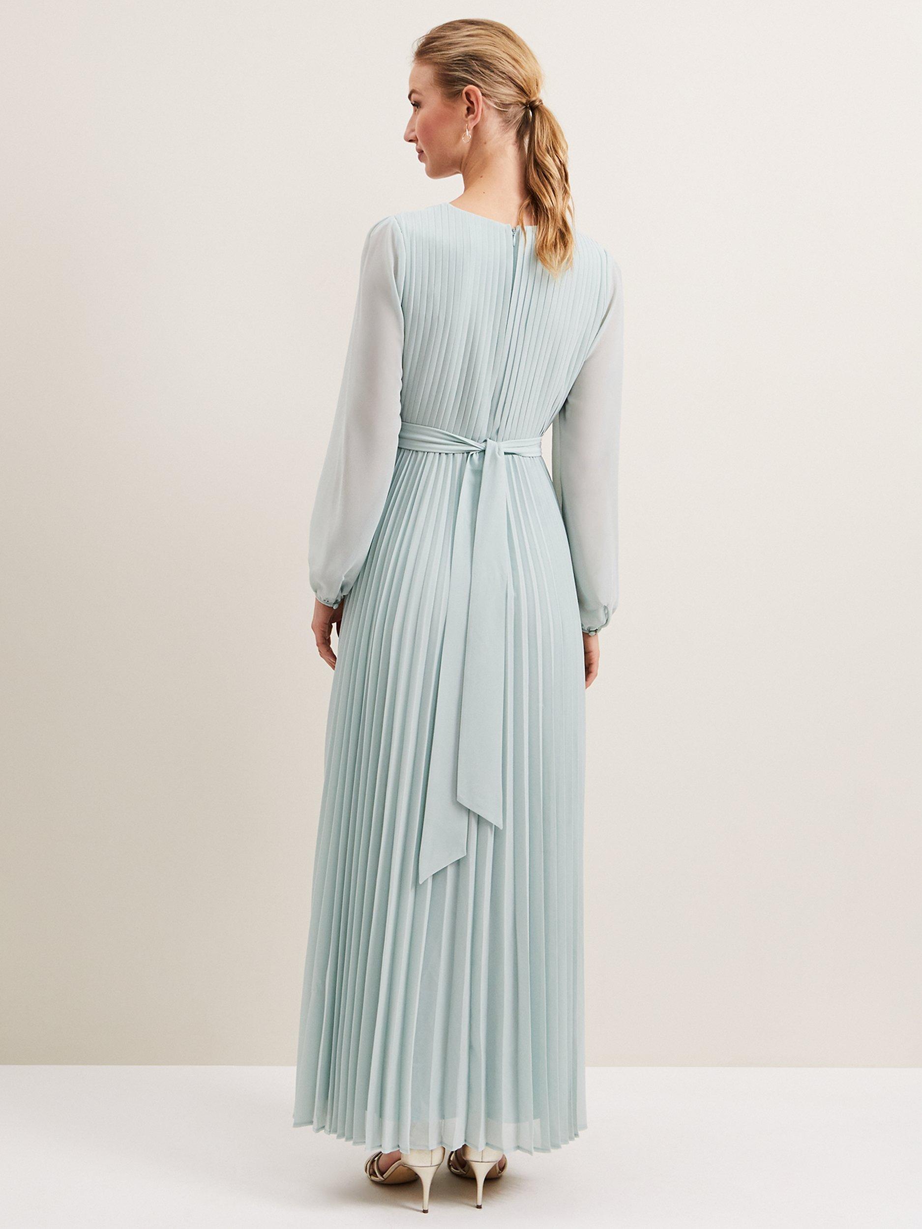 Product image 2 of 9, which shows Phase Eight Alecia Pleated Maxi Dress, Pale Blue, 6