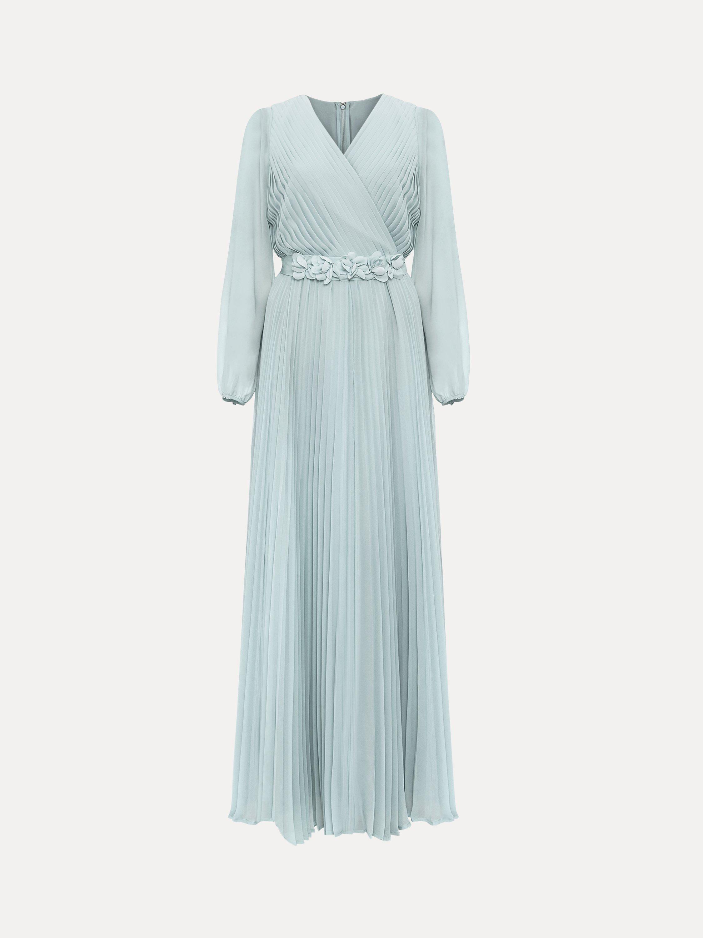 Product image 5 of 9, which shows Phase Eight Alecia Pleated Maxi Dress, Pale Blue, 6