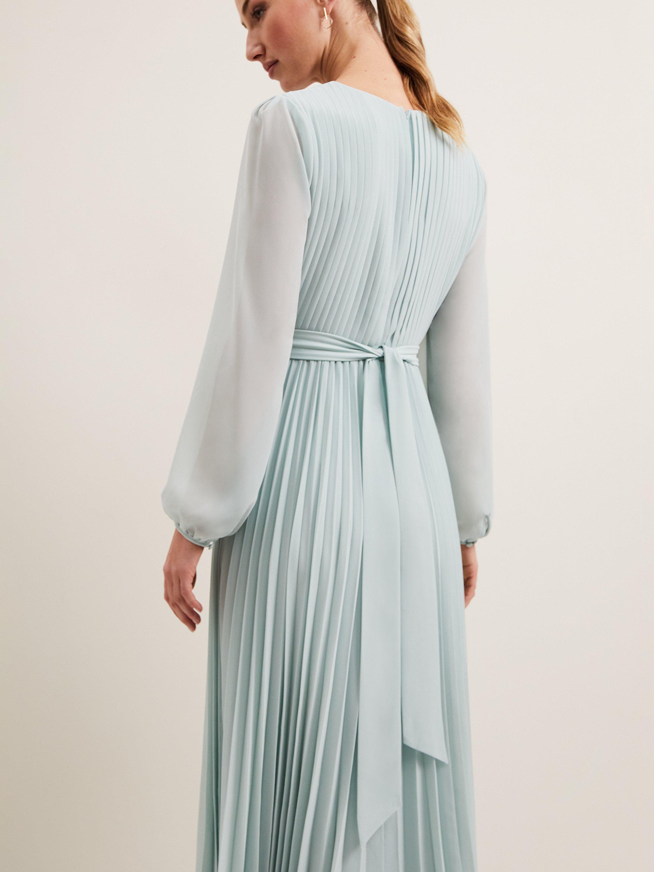 Product image 8 of 9, which shows Phase Eight Alecia Pleated Maxi Dress, Pale Blue, 6