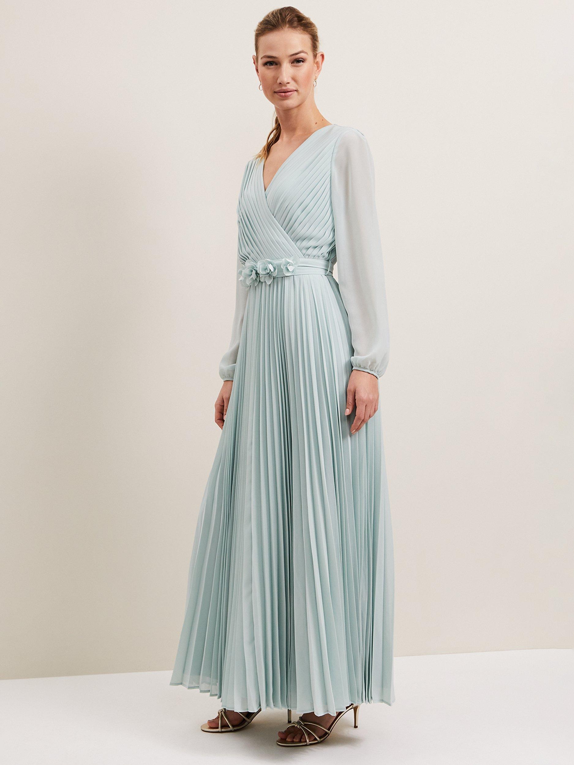 Product image 9 of 9, which shows Phase Eight Alecia Pleated Maxi Dress, Pale Blue, 6