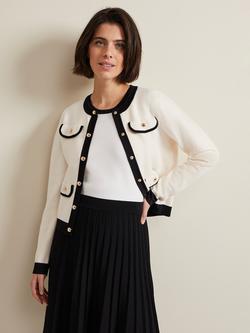 Phase Eight Libby Knit Wool Blend Cardigan, Ivory/Black, Ivory/Black
