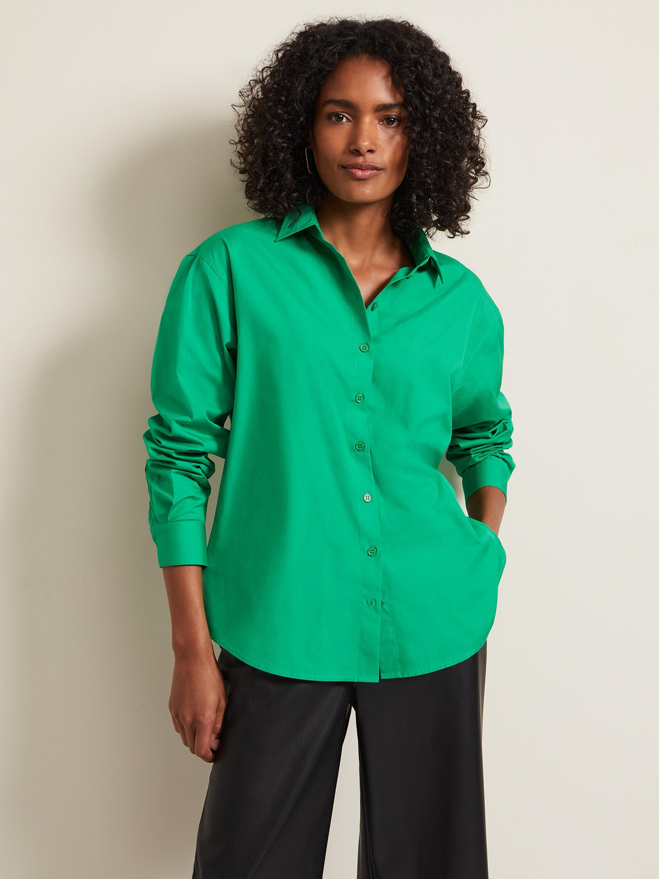 Product image 1 of 5, which shows Phase Eight Oversized Cotton Shirt, Green, 8