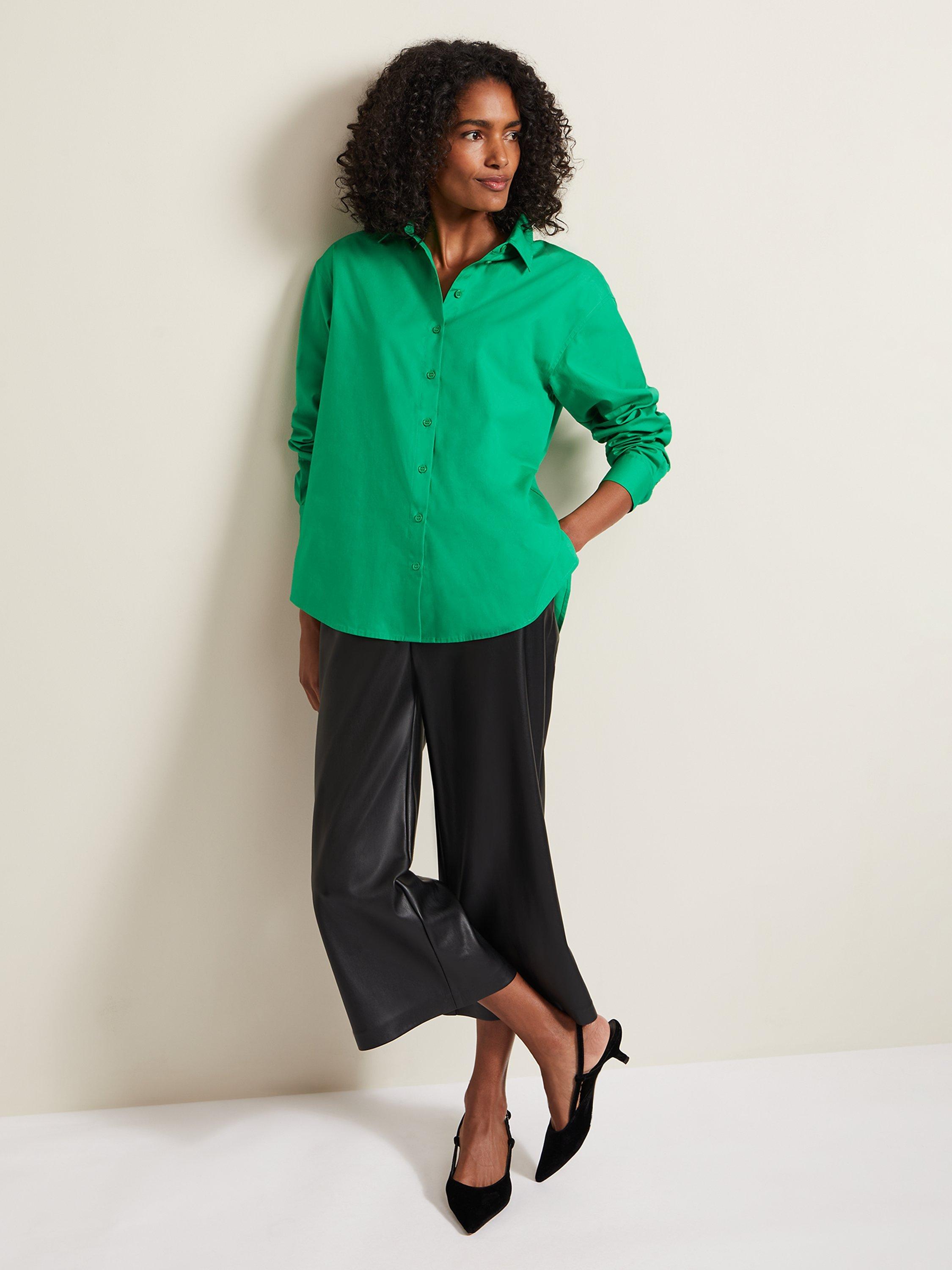 Product image 3 of 5, which shows Phase Eight Oversized Cotton Shirt, Green, 8