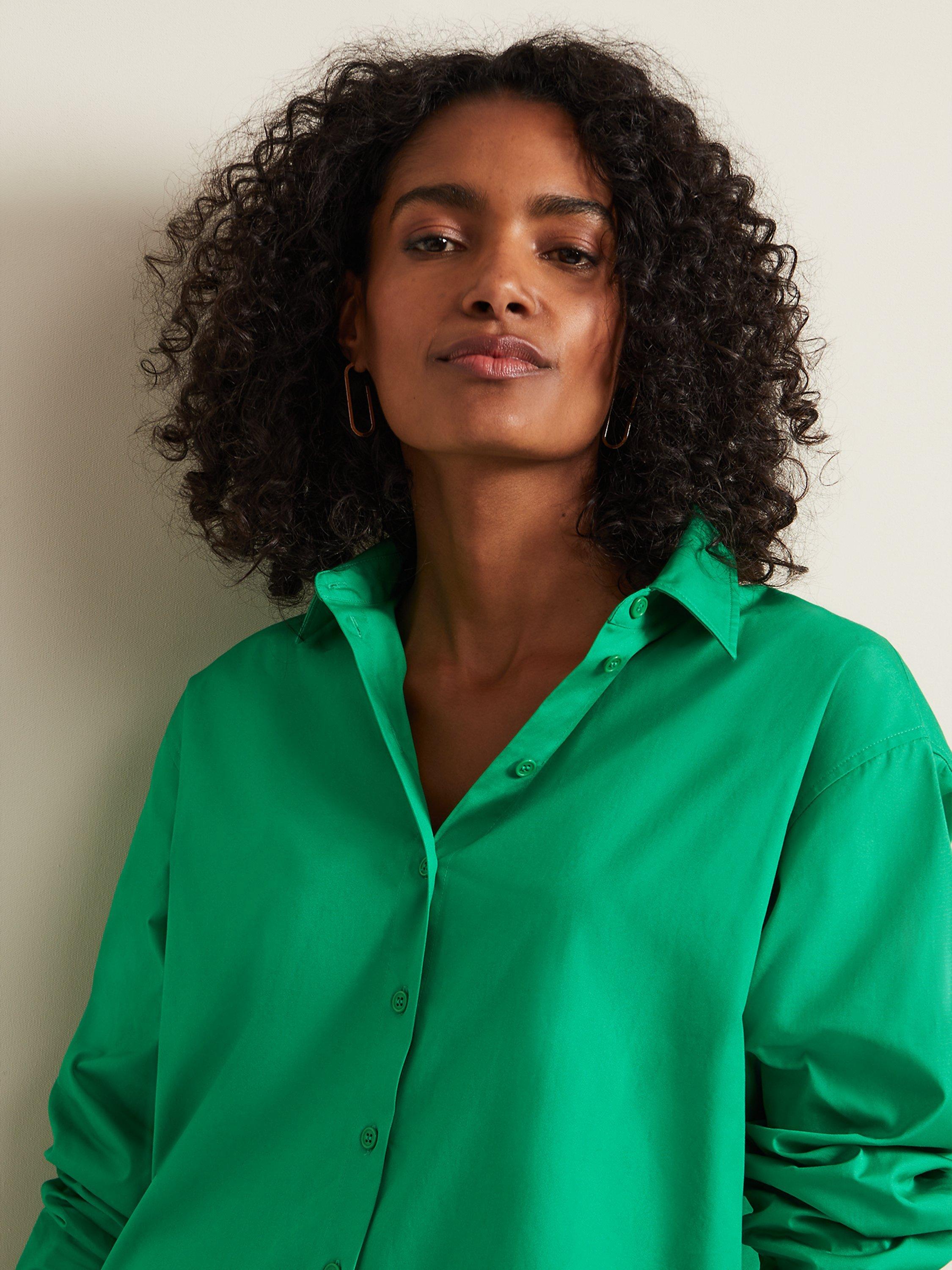Product image 4 of 5, which shows Phase Eight Oversized Cotton Shirt, Green, 8