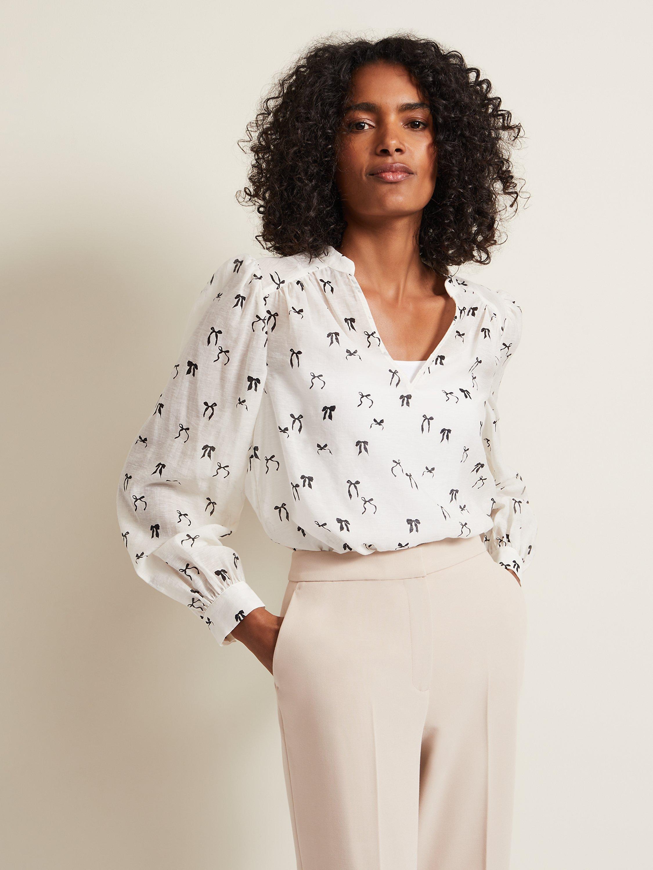 Phase Eight Taytum Bow Print Blouse, Ivory/Black
