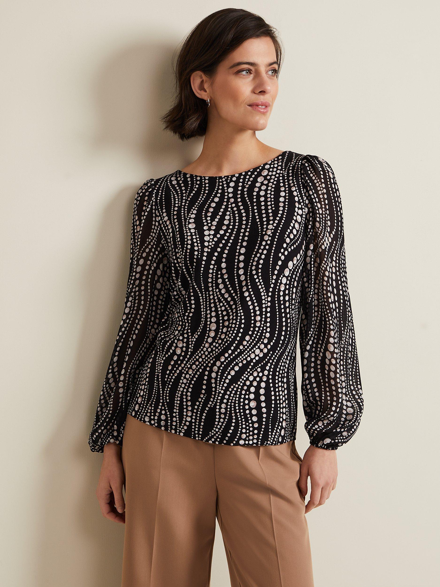 Phase Eight Patricia Pearl Print Blouse, Black