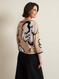 Phase Eight Laurie Ink Floral Knitted Top, Camel/Multi