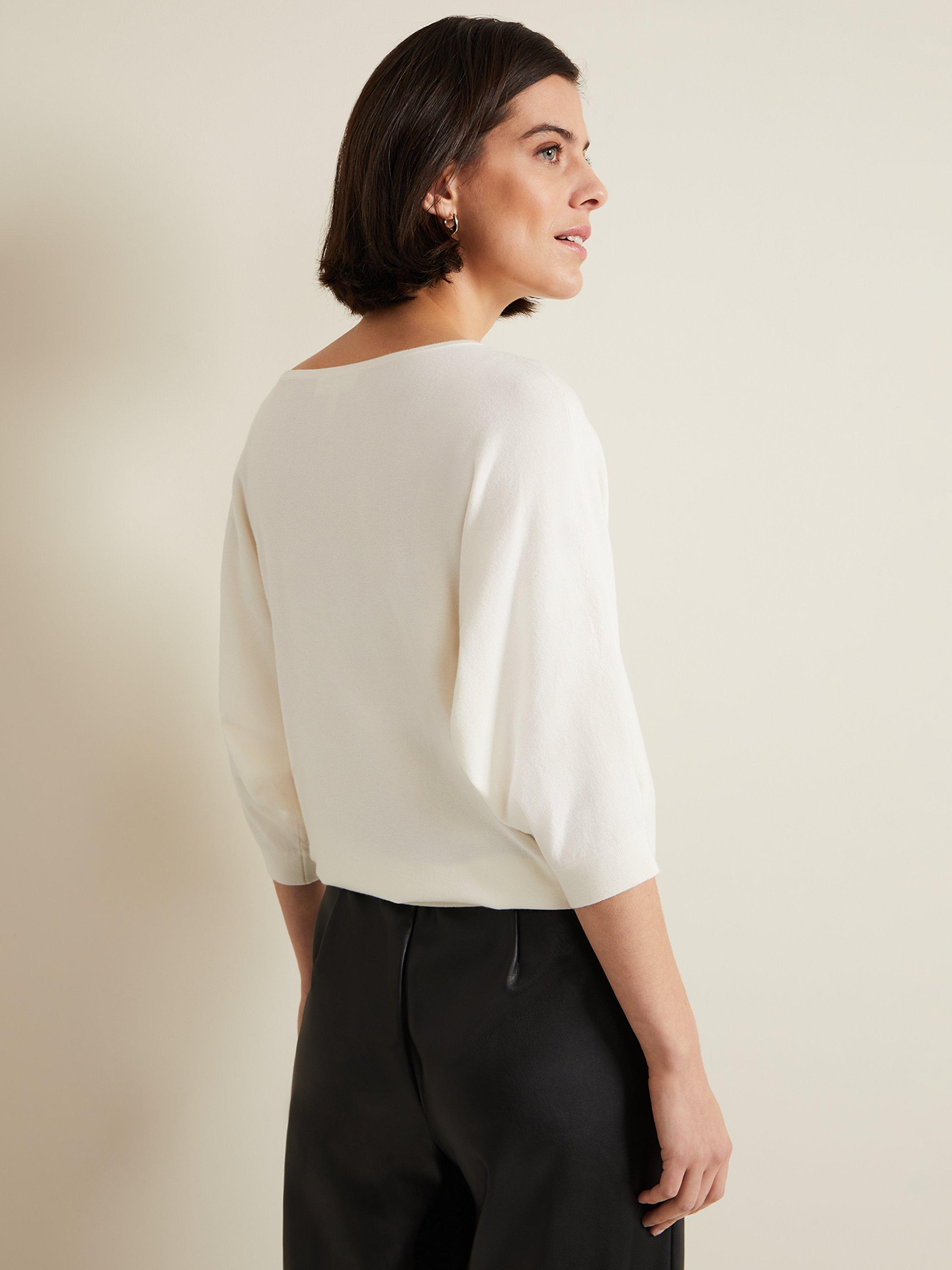 Product image 2 of 5, which shows Phase Eight Cristine Fine Knit Batwing Jumper, Ivory, XS